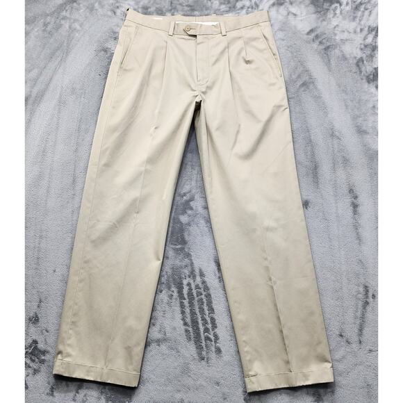 John W. Nordstrom Pants Mens 35W 31L Tan Khaki Smart Care Pleated Cuffed Office - Picture 1 of 11